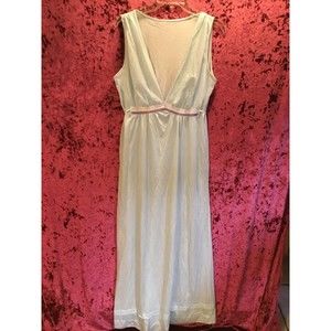 Vintage nightgown maxi dress kaftan baby blue v neck purple ribbon tie md